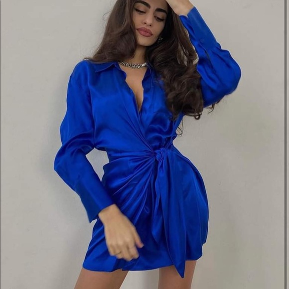 Zara Satin Effect Wrap Dress - Picture 8 of 16